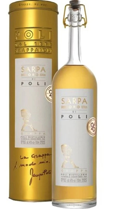 Grappa Barricata Sarpa di Poli Oro 70cl – In Tubo Dorato – Poli