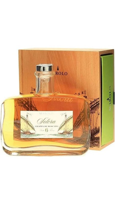 Grappa di Moscato Solera 6 50cl – Cassa di Legno – Marolo