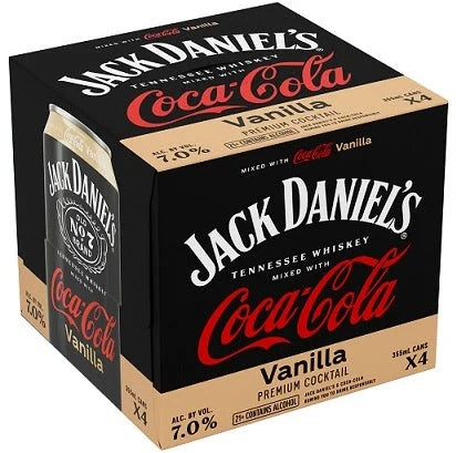 Jack Daniel’s No.7 Whiskey & Coca Cola Vanilla Cocktail – 4 pack