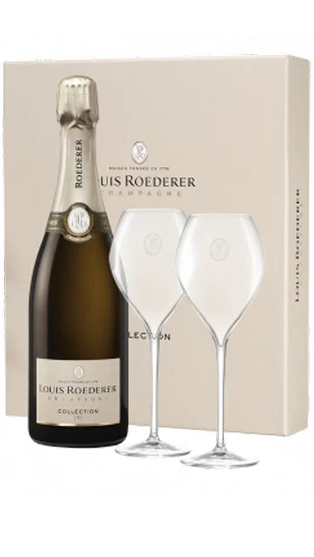 Coffret Deluxe: 1 Bottiglia Collection 244 + 2 Flute da cl. 28,5 – Champagne De Louis Roederer