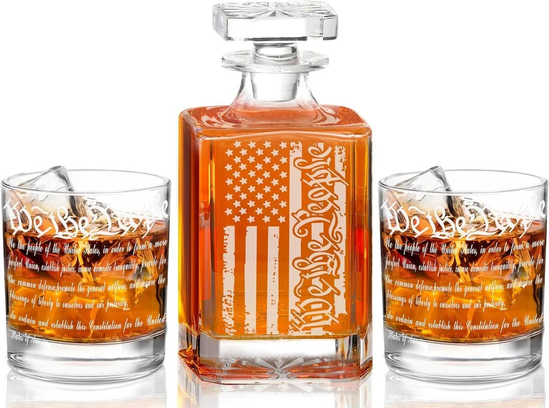 The “We The People” American Flag Whiskey Decanter Set