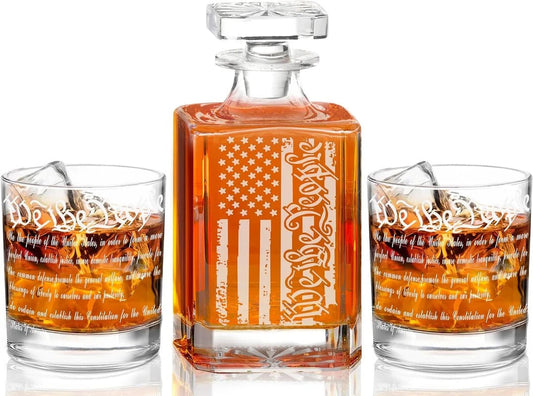 The “We The People” American Flag Whiskey Decanter Set