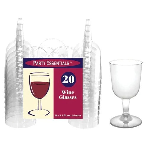 Party Essentials – 5.5 oz. Clear Wine Glasses- 20 Count