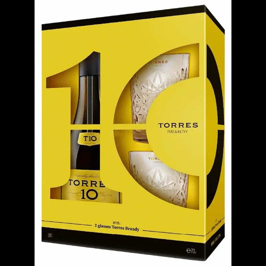 Torres 10 Brandy with Two Glasses