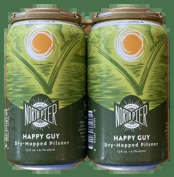 North Pier Brewing Happy Guy Dry Hopped Pilsner 4-pack Cans