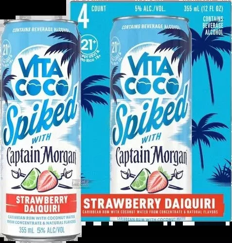 Vita Coco Spiked with Captain Morgan Strawberry Daiquiri Hard Seltzer 12-Oz Can 4-Pack